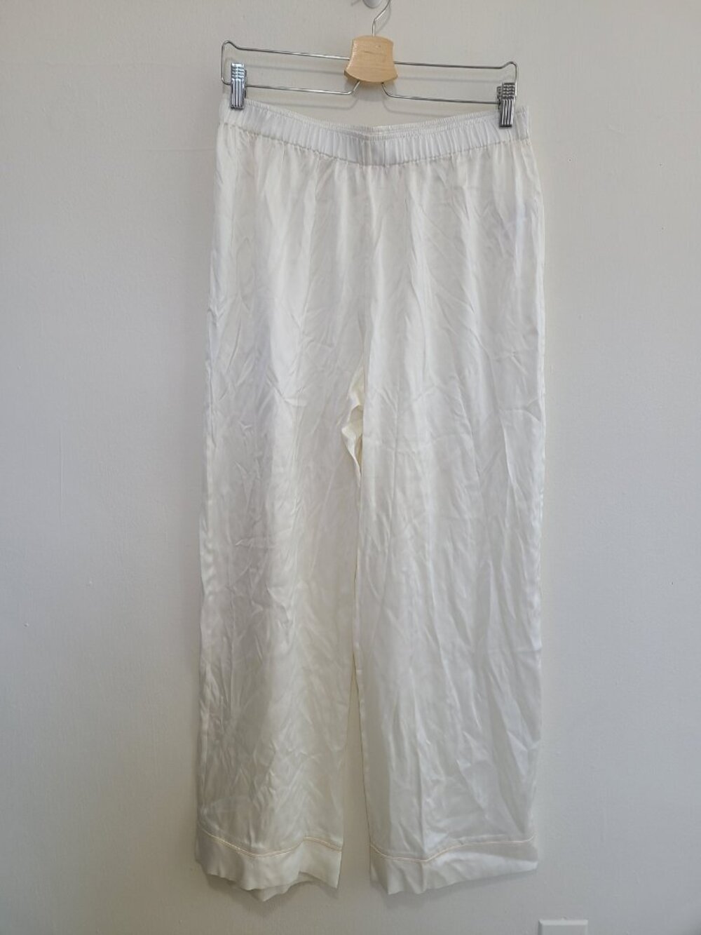 Eberjey Silk Pajama Pants Womens sz M 100% Silk Flowy High Waist Off White